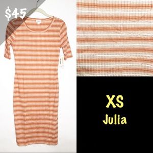 NWT LuLaRoe XS Julia Dress Stripe Orange